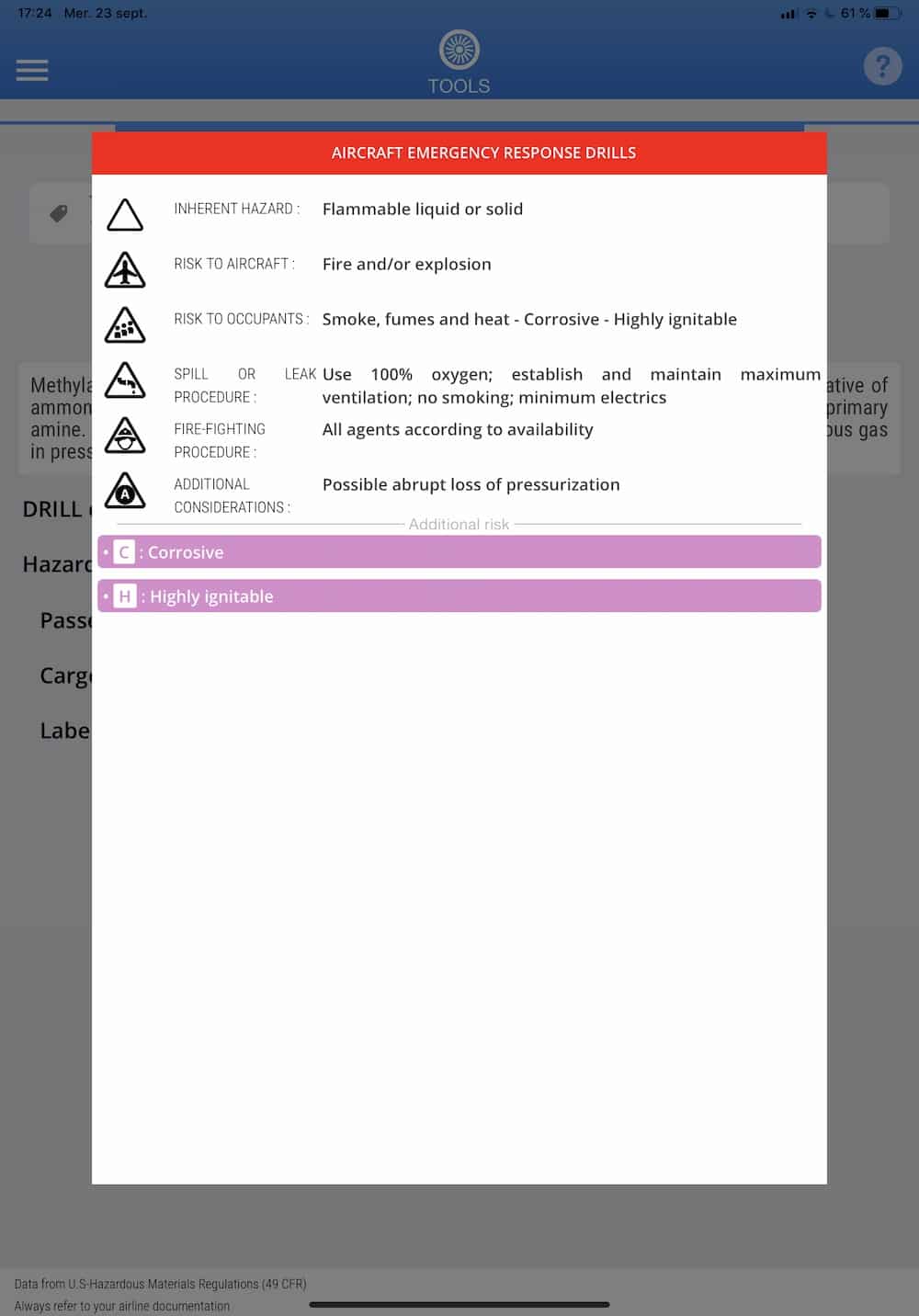 Dangerous Goods Drill Codes FlightLog